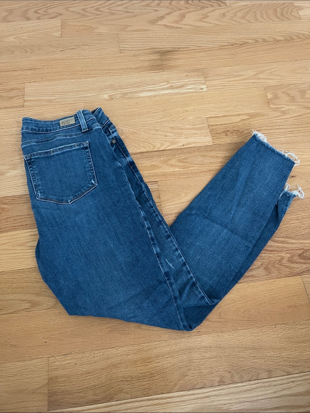 PAIGE Mid-Blue skinny Ankle Jeans with Raw Hem